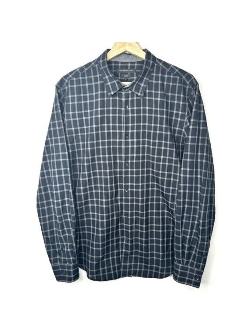 John Varvatos Luxe Plaid Shirt Mens M Gray Black Cotton Button Front Casual